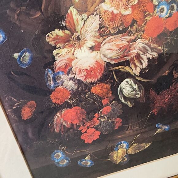 Vintage Matted and Framed Floral Print by Jan Bruehel named “Flowers in a Vase.” - Picture 15 of 16